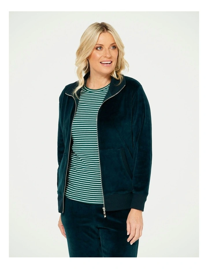 Venus Velour Zip Jacket in Green