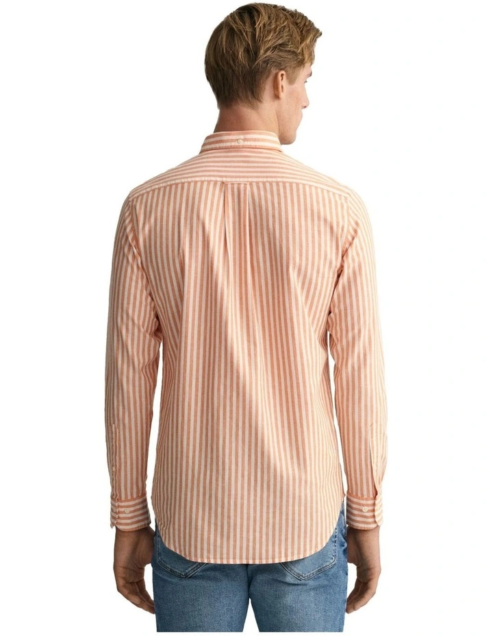 Cotton Linen Stripe Long Sleeve Shirt in Apricot Orange
