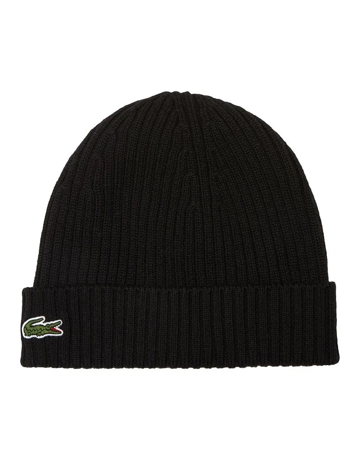 Ribbed Wool Beanie in Black