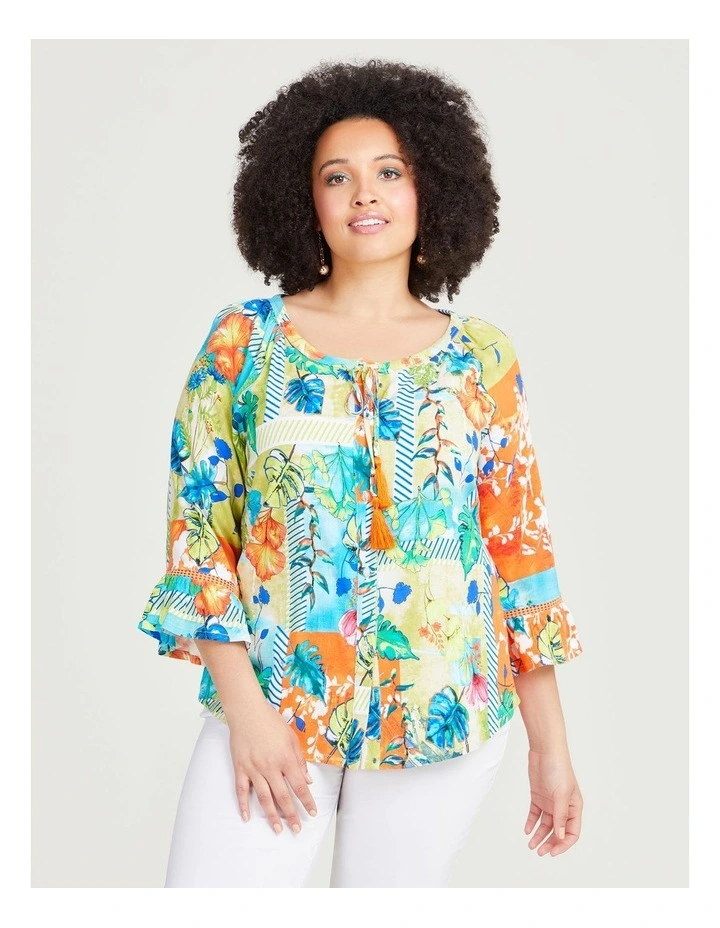 Natural Tropical Tile Top in Print