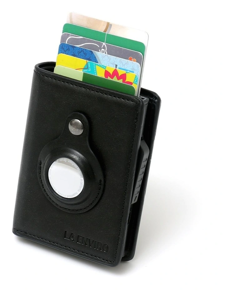 Air Tag Trackable Vegan Leather Wallet in Black