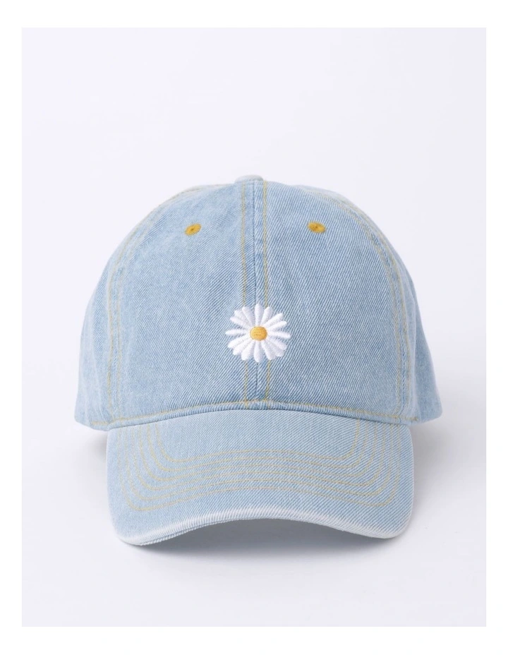 Daisy Embroidery Cap in Denim
