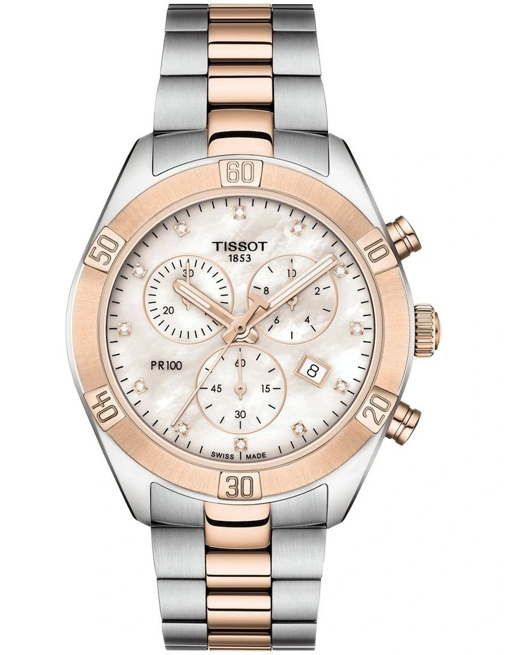 PR 100 Sport Chic Chronograph T1019172211600 Watch in Pearl Grey/Rose Gold
