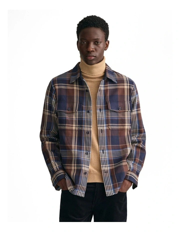 Checked Heavy Twill Overshirt in Marine