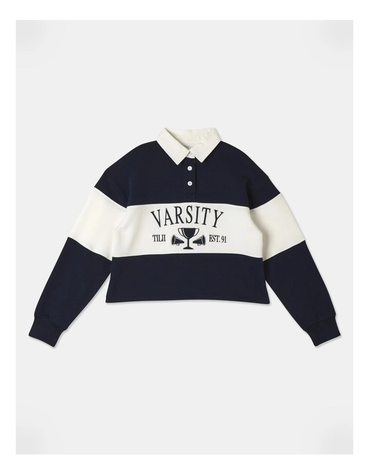French Terry Rugby Top in Navy