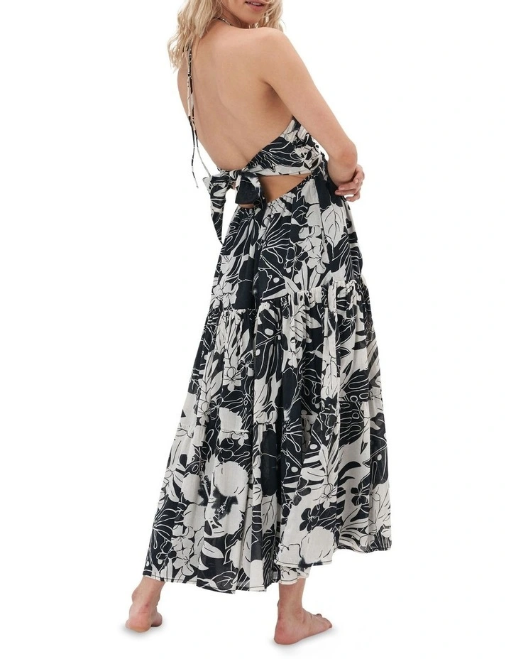 Ruched Halter Midi Dress in Black