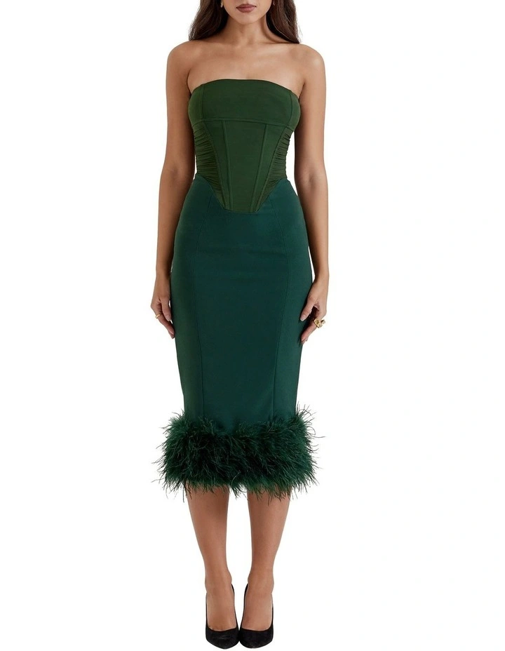 Fionula Strapless Corset Dress in Emerald Green
