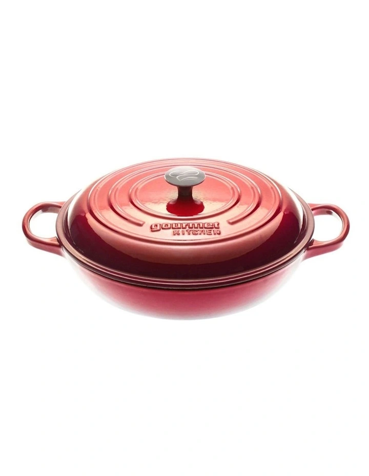 Cast Iron Shallow Casserole 30cm in Black Cherry Red