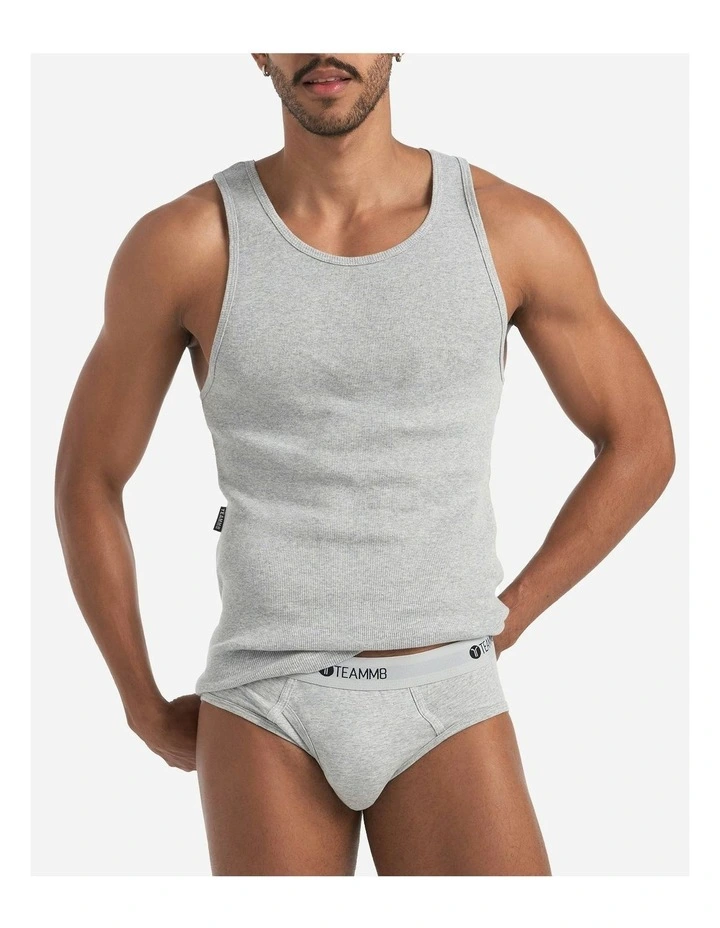 Cotton Rib Tank in Mid Grey Marle