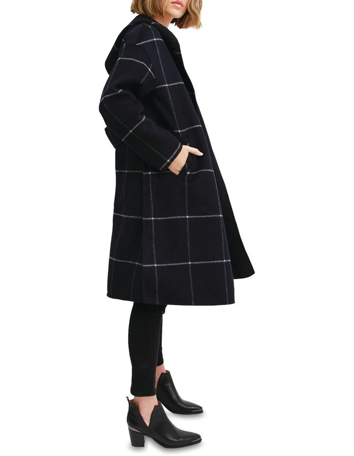 Walk This Way Wool Blend Oversized Coat Navy Plaid