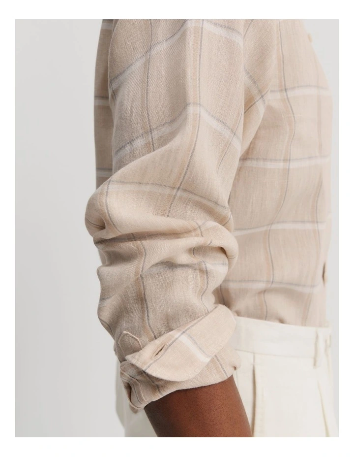 Regular Fit Organically Grown Linen Check Shirt in Oat
