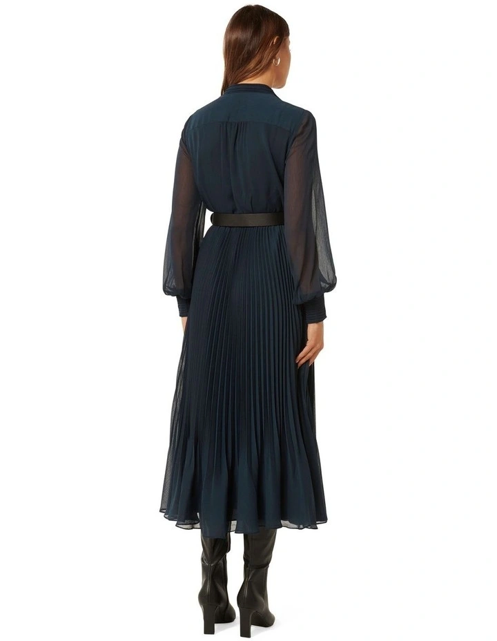 Misha Pleated Midi Dress in Blue