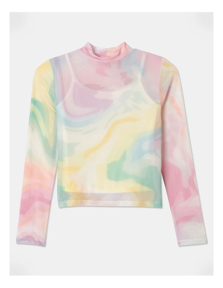 Long Sleeve Mesh Top Set in Rainbow