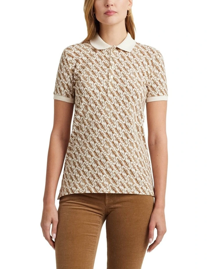 Belting-Print Pique Polo Shirt in White
