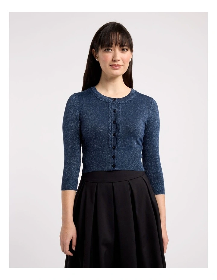 Chessie Shimmer 3/4 Sleeve Cardi in Navy