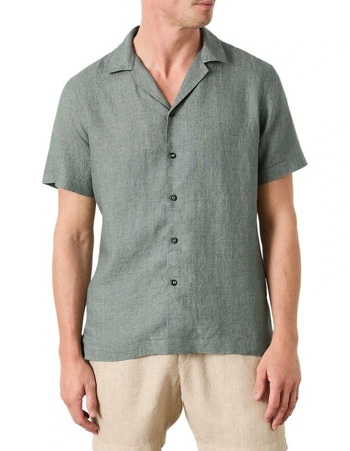 Marini Camp Collar Short Sleeve Shirt in Pistachio