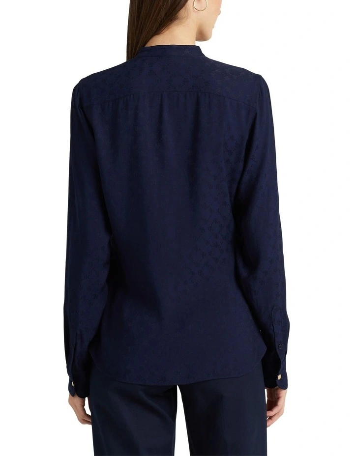 Ruffle-Trim Logo Jacquard Shirt in Navy