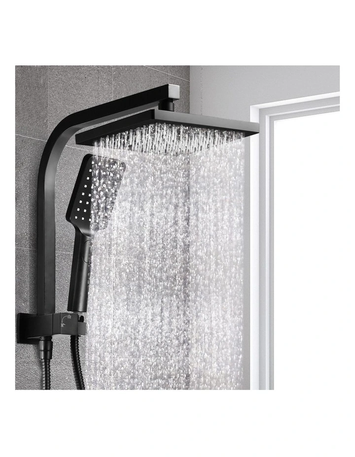 8 Inch Handheld Square High Pressure Rain Shower Head Set in Black