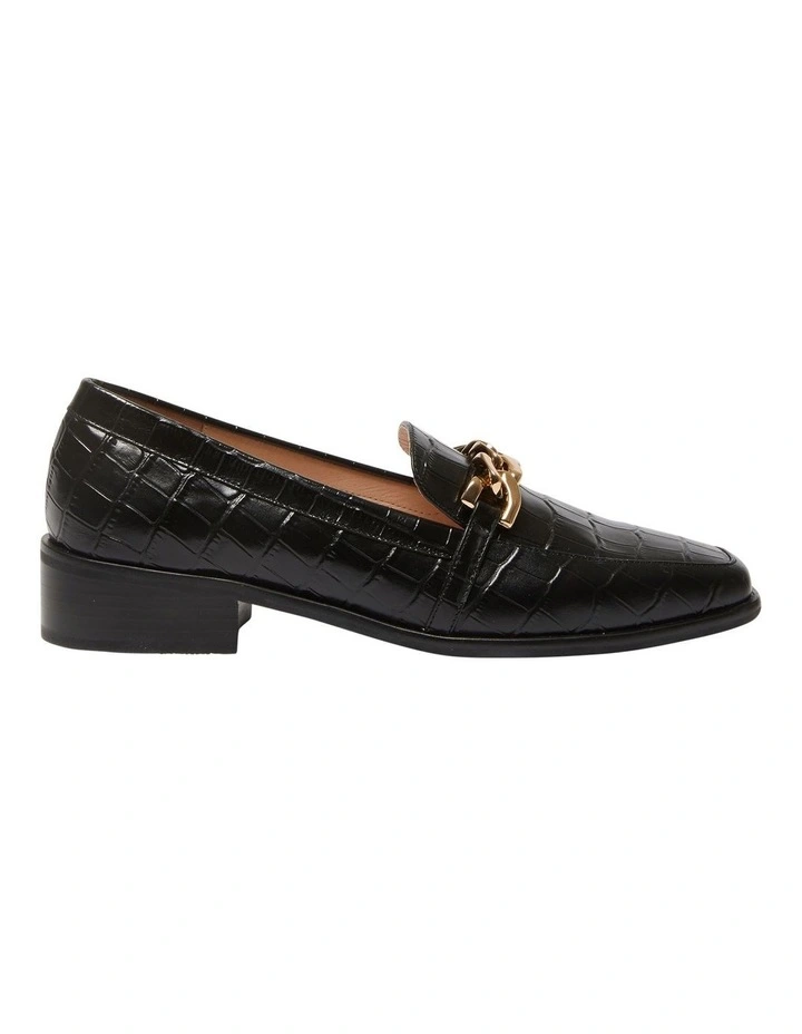 Dalton Flat Leather Loafers in Black Croc Print