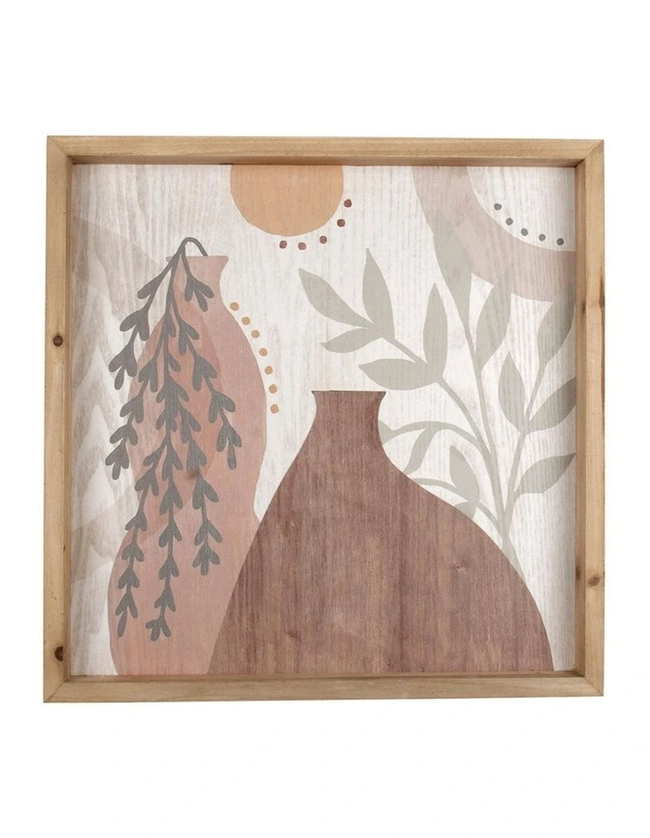 Timber Framed Abstract Vase Wall Art Print in Natural/Multicolour