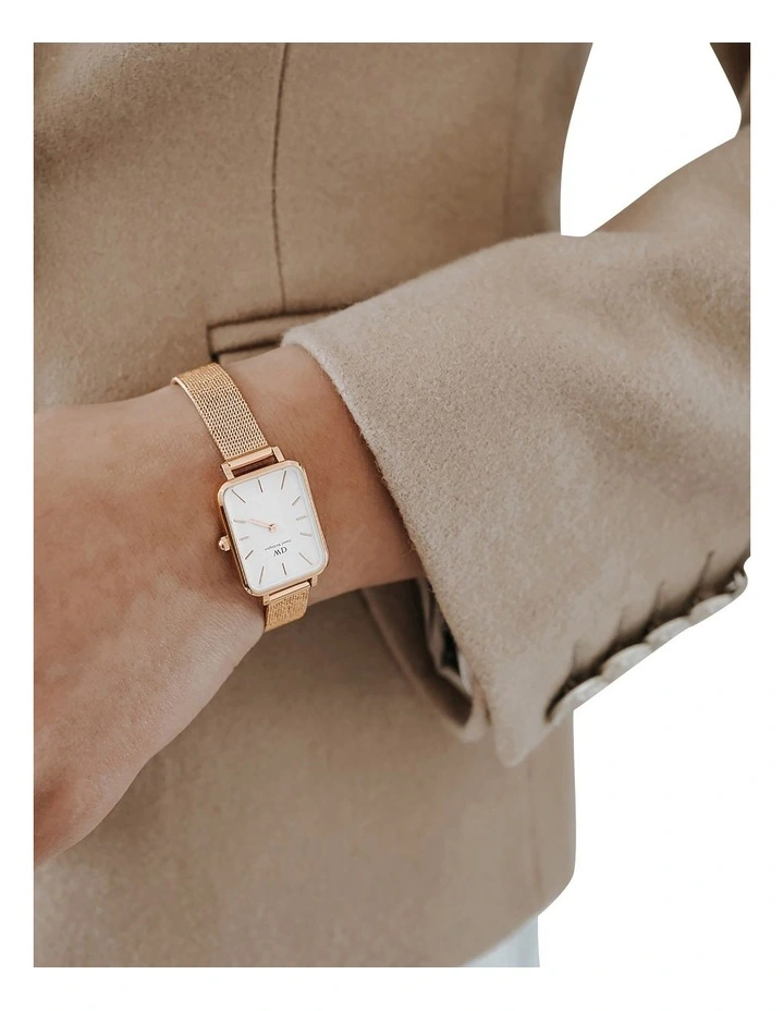 Quadro Pressed Melrose 26mm Rose Gold/White Stainless Steel Mesh Watch