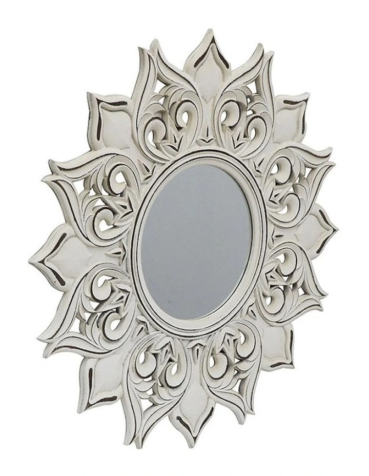 XL Moulded Fleur Mirror in Distressed White