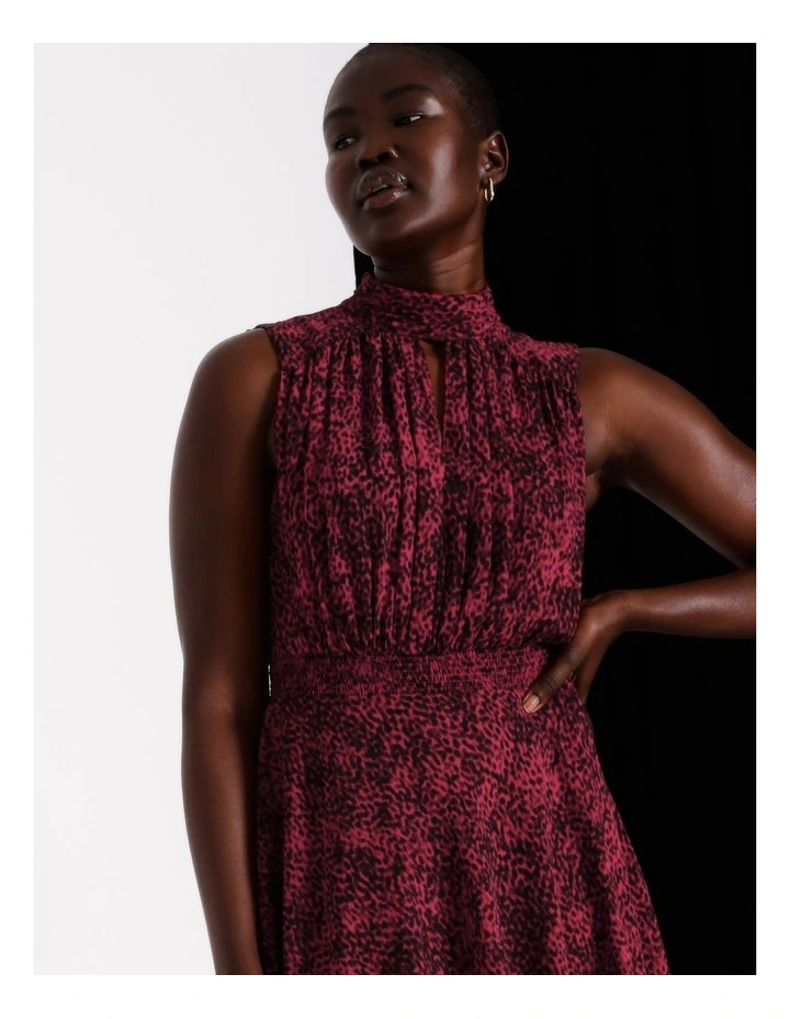 Ruffle Hem Midi Dress in Crimson