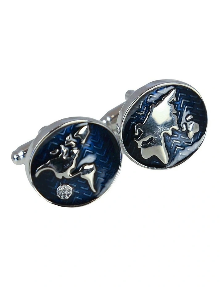World Map Enamel Cufflink in Silver