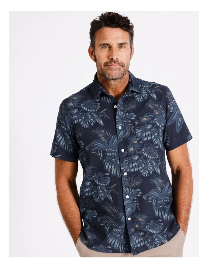 Stradbroke Short Sleeve Print Shirt in Navy