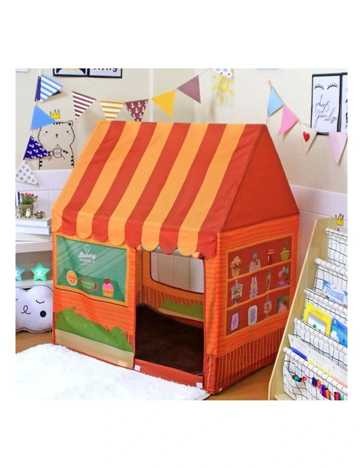 Kids Play Tent Dessert House Toys Rolling Shutter Door Playhouse in Brown
