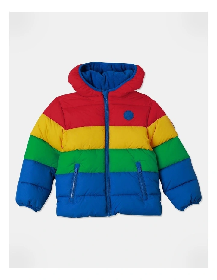 Recycled Puffer Jacket with Hood in Rainbow