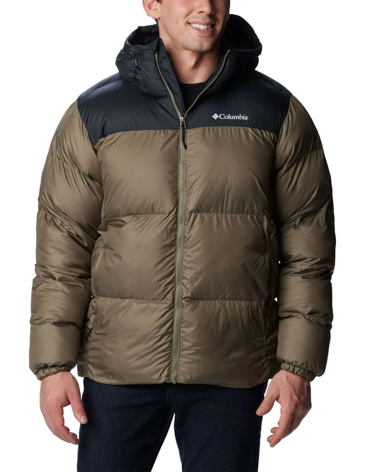 Puffect Hooded Jacket in Stone Green/Black