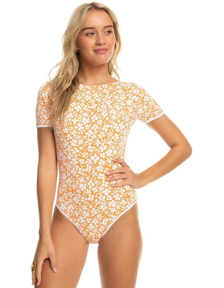 Short Sleeve One Piece Swimsuit in Tangerine Pretty