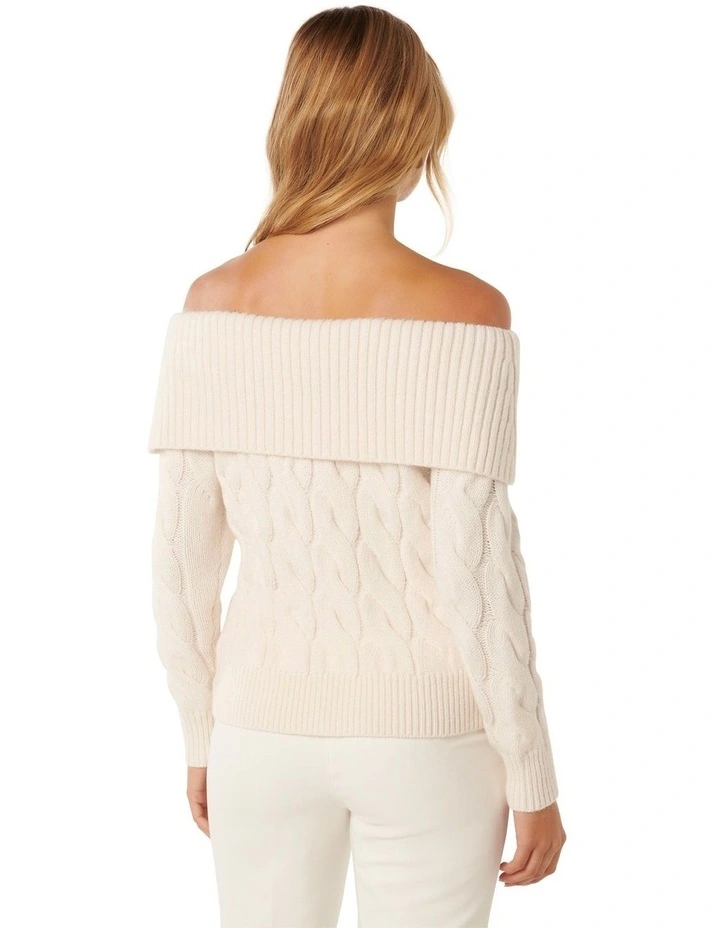 Sadie Cable Bardot Jumper in White