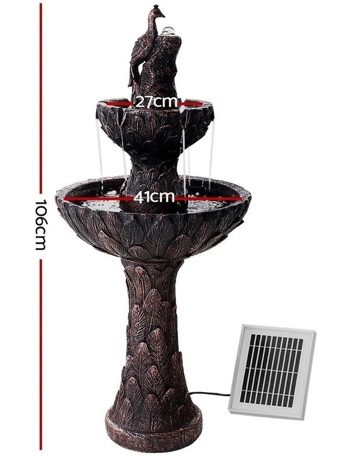 Gardeon Water Solar Fountain Outdoor Bird Bath Peacock Cascading