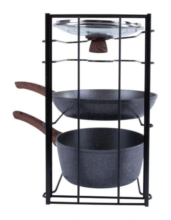 Single Sided Multi Tiers Frying Pan Lid Storage Rack in Black