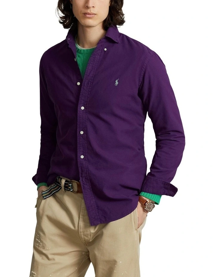 Classic Fit Garment-Dyed Oxford Shirt in Purple