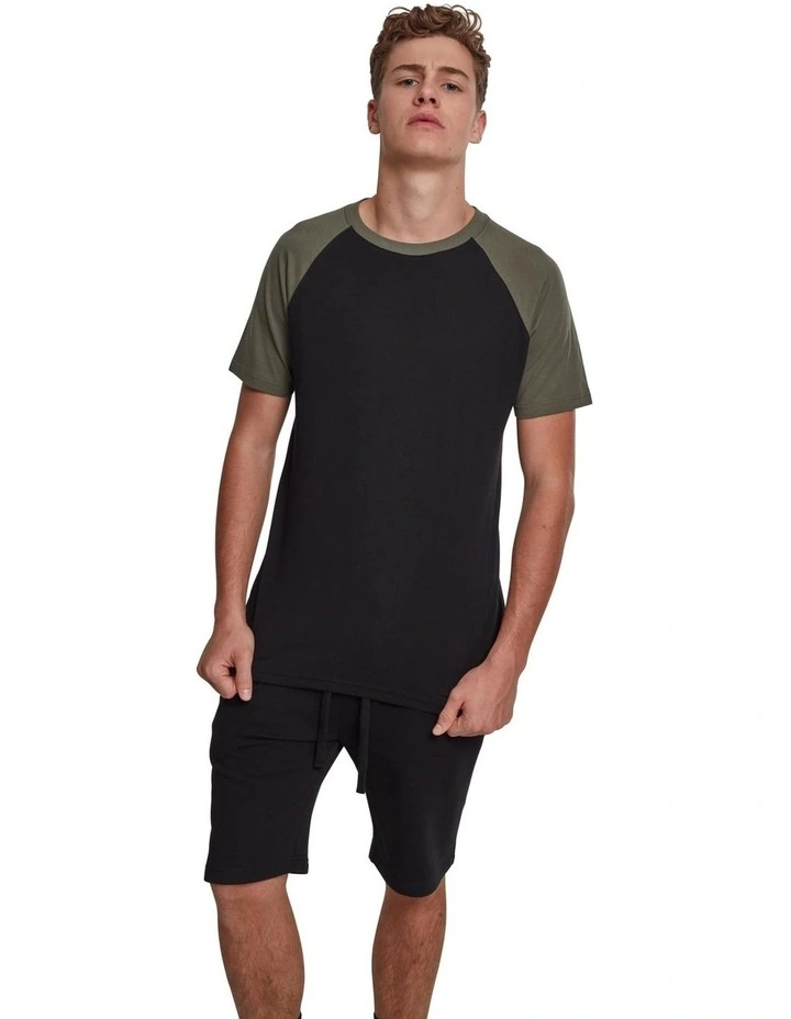 Raglan Contrast Tee in Black/Olive