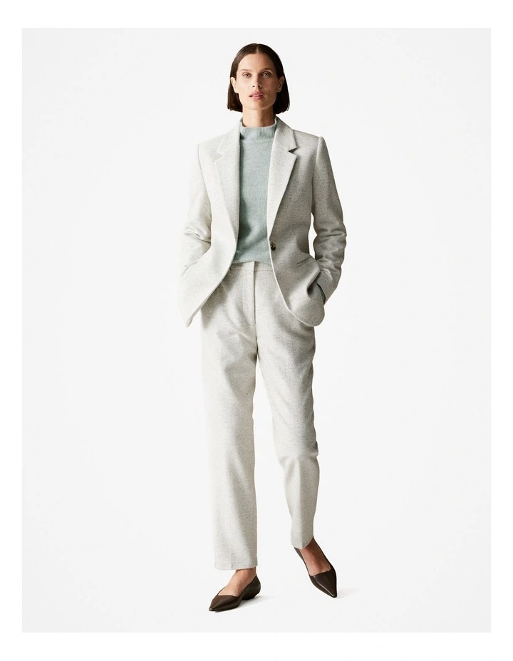 Italian Wool Blend Herringbone Pant in White