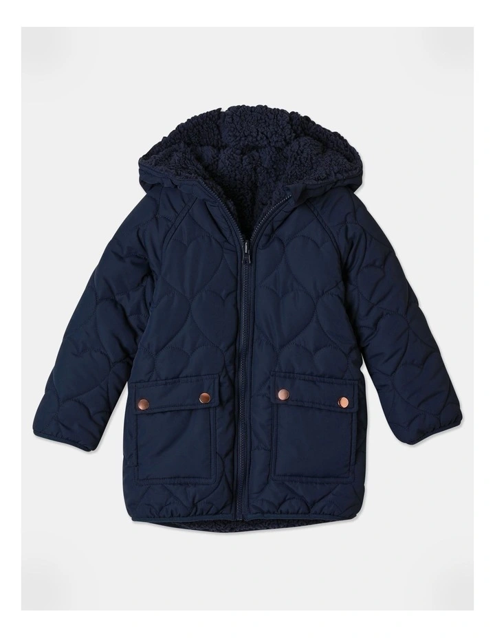 Reversible Quilted Puffer Jacket in Navy