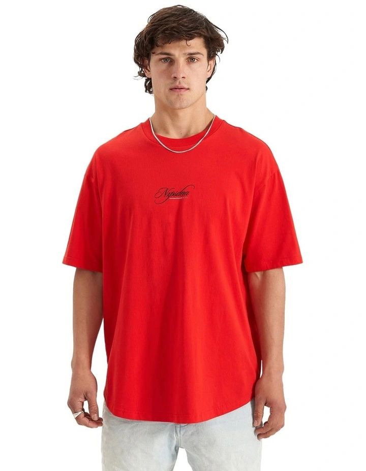 Encrypted Heavy Box Fit Tee in Poppy Red