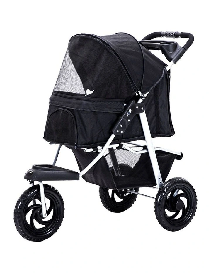 3 Wheels Foldable Large Pet Stroller in Black