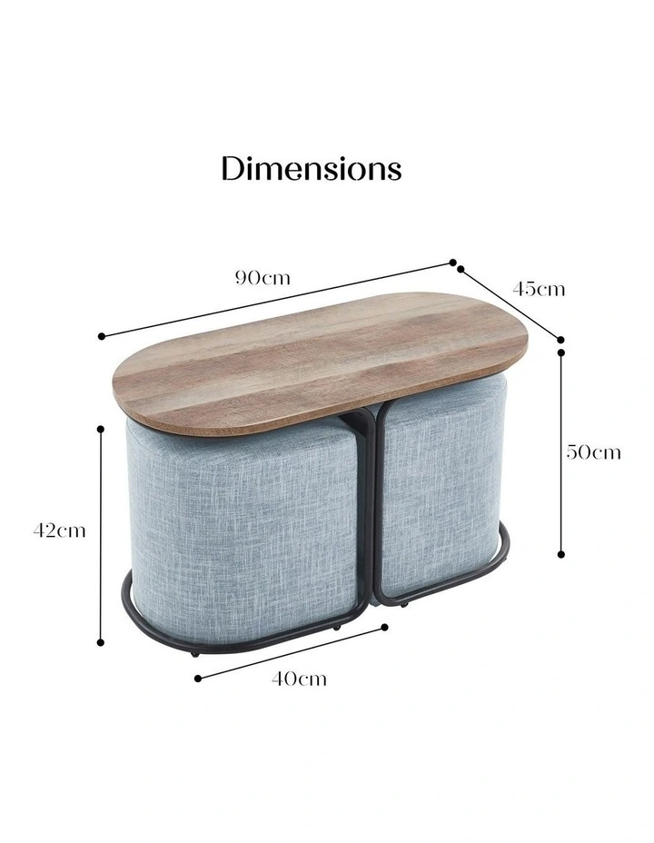 Coffee Table and Ottoman 3 Piece Set in Cool Grey