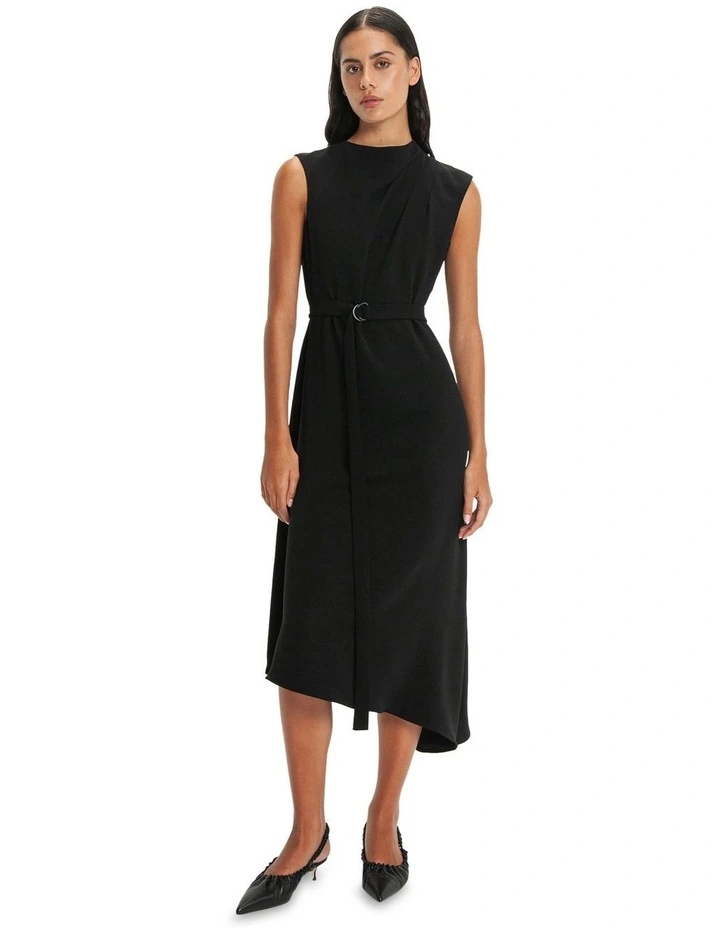 Tuck Neck Midi Dress in Black