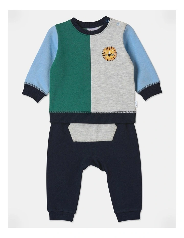 Colour Block Sweater And Trackpant Set in Dark Green