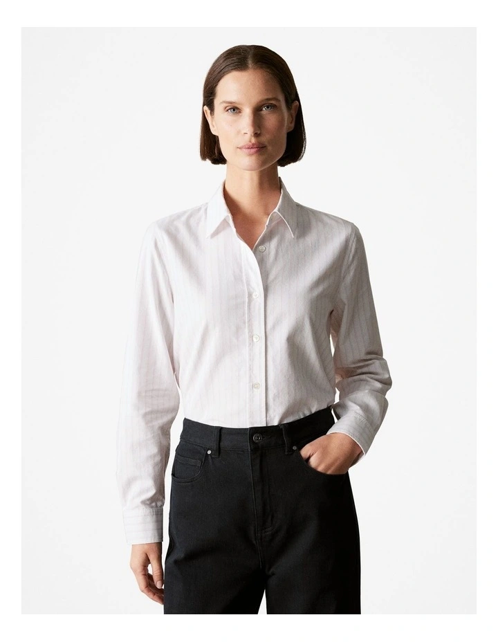Yarn Dyed Cotton Striped Oxford Shirt in Blush Pink