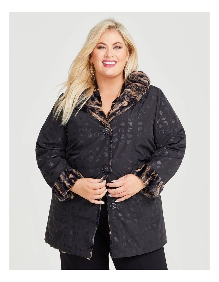 Faux Fur Reversible Spot Coat in Black