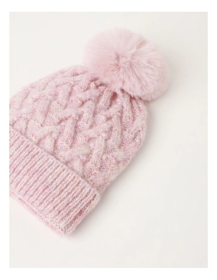 Cable Knit Beanie in Pink