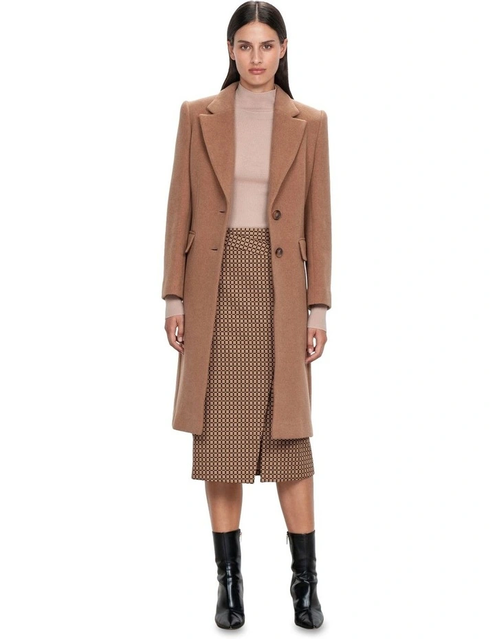 Deco Check Midi Skirt in Camel