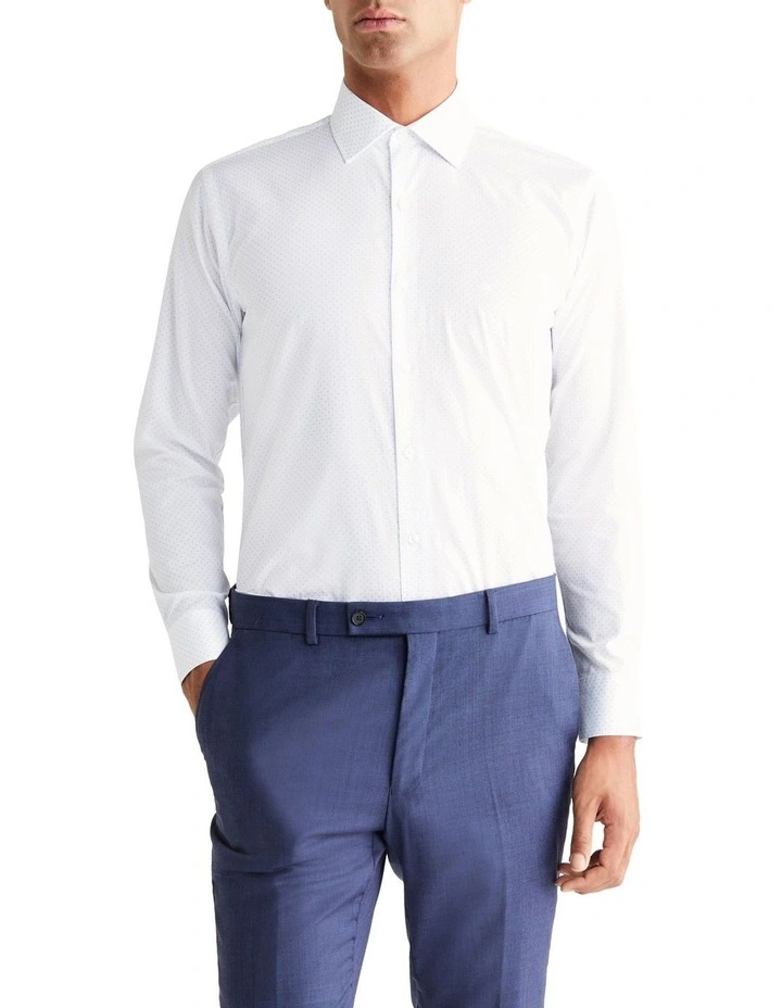 Slim 1 Col Dot Print Shirt in Sky